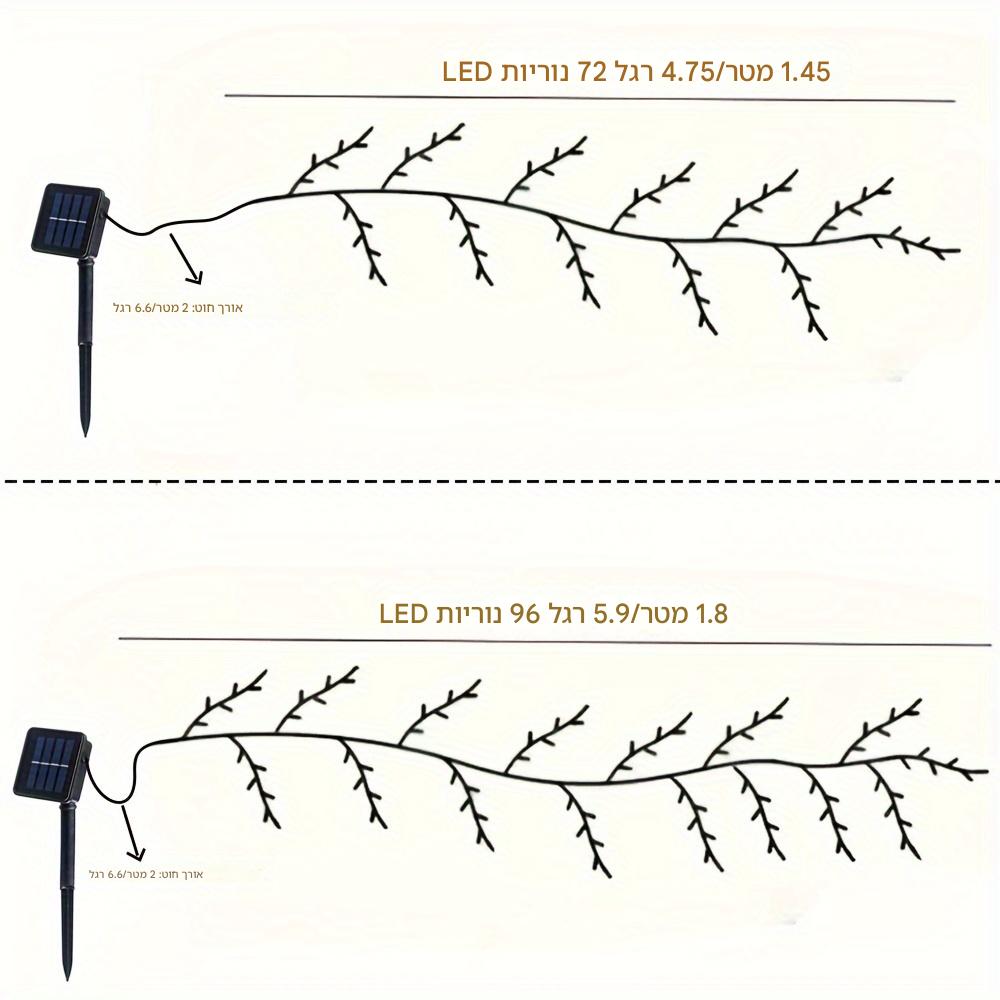 גירלנד תאורת סולארית 1 יח׳ – 72/96 נורות LED חמות, 8 מצבים, דקורטיבי לבית ולחוץ