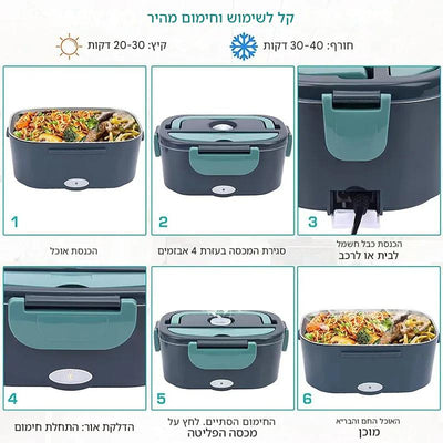 קופסת אוכל חשמלית ניידת 1.5 ליטר לחימום מהיר בבית וברכב